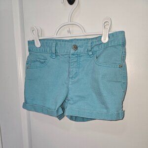Justice Girls 14 Teal Blue Cuffed Denim Shorts Jean Summer Play Stretch